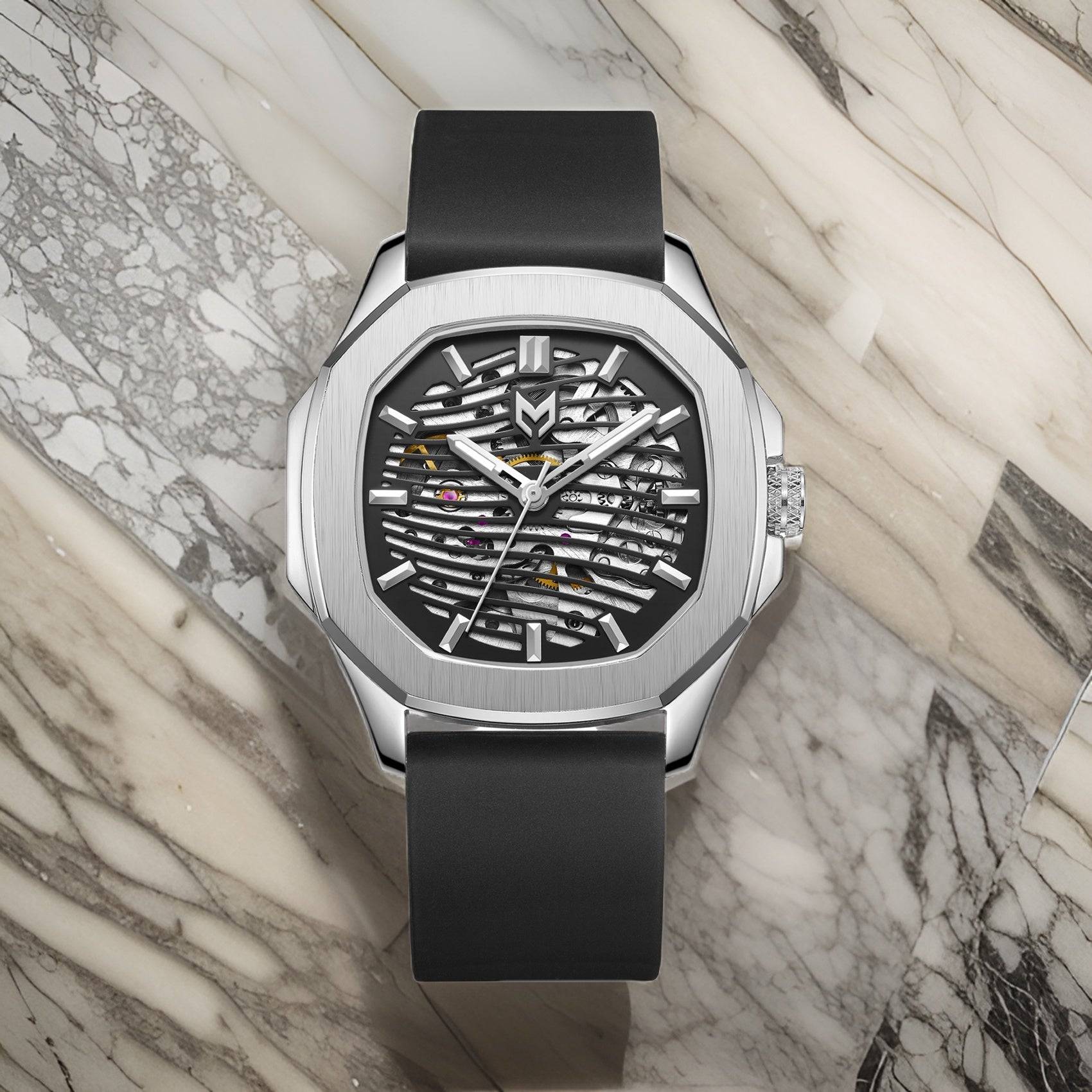 Silver Frost Skeleton Watch – Unique Silver Men's Watch – Elegant Timepiece